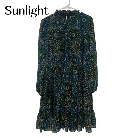 Julian Taylor Womens 14 Long Slee-Mock Neck Medallion Print Chiffon A Line Dress - Picture 8 of 16